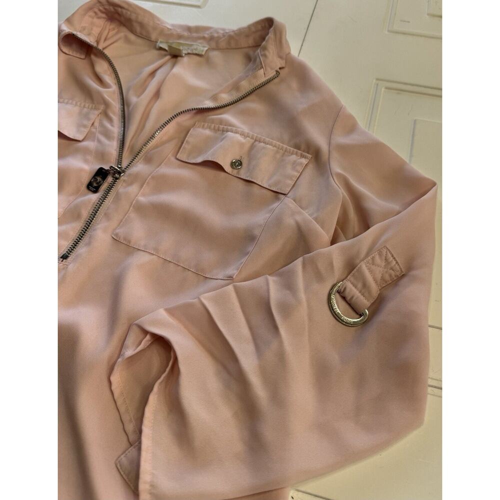 Michael Kors Womens Sz S Oversized Semi Sheer Pink Half Zip Pink Blouse Top - Picture 2 of 6